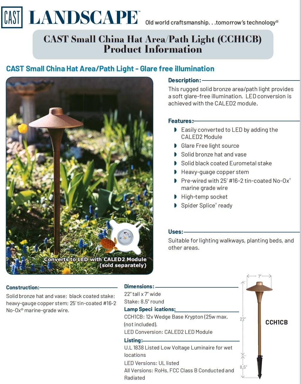 Cast Source SLC Cast CCH1CB Classic Small China Hat Area-Path Light Bronze gallery