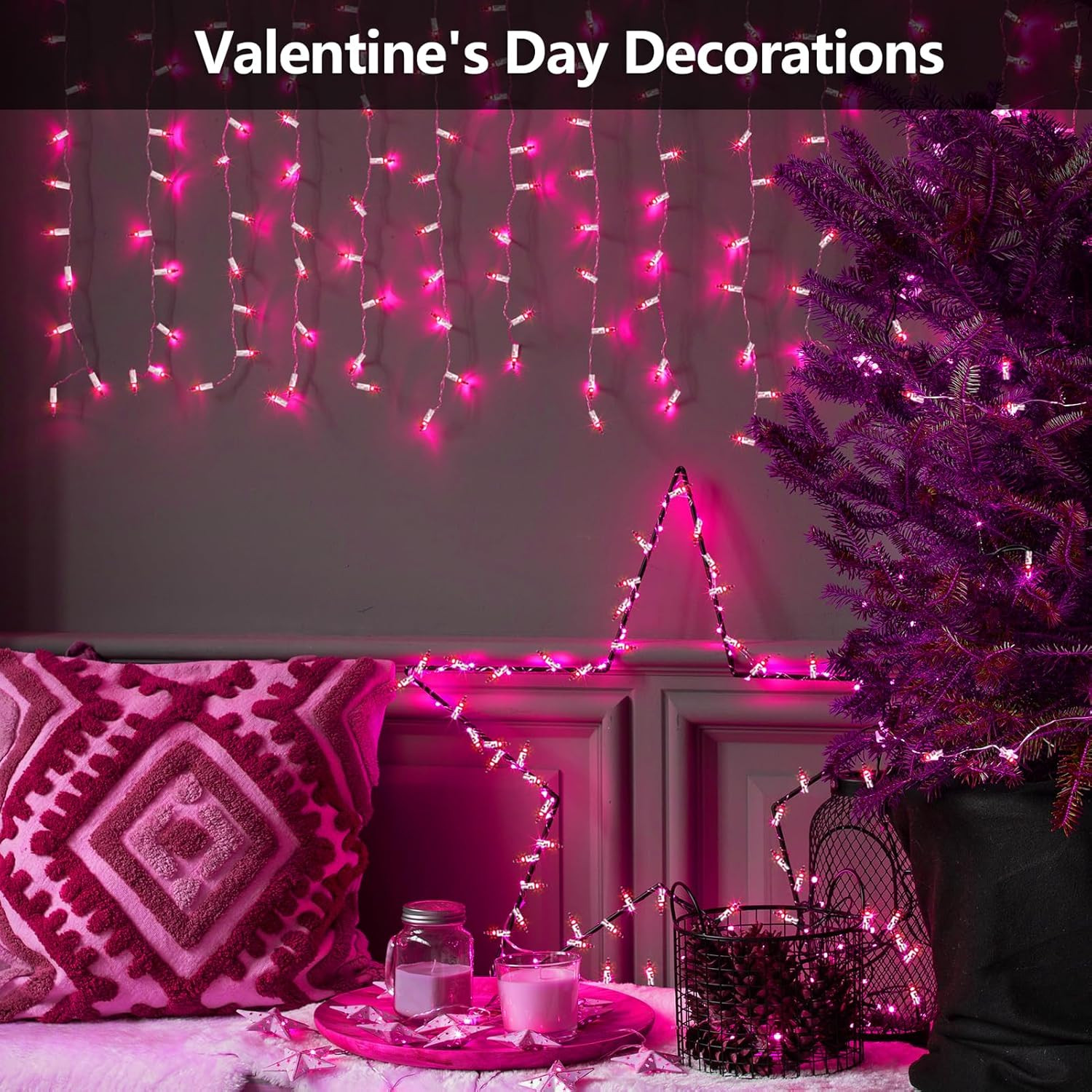 100 Count Mini Pink Lights String, 21Ft Christmas Tree Lights Plug In,Christm... gallery