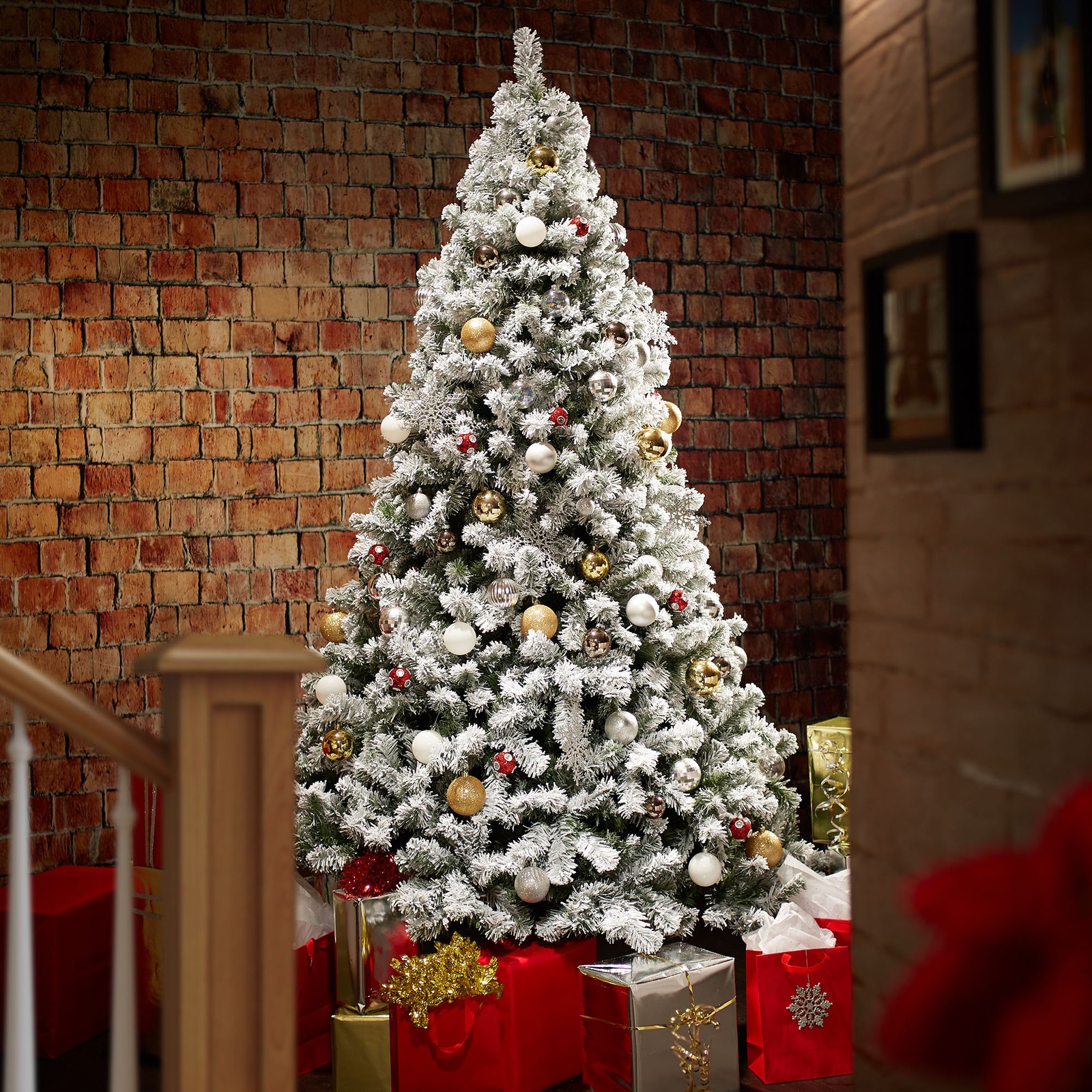 OPEN BOX - 9FT Snow-Flocked Pine Realistic Artificial Christmas Tree with Stand gallery