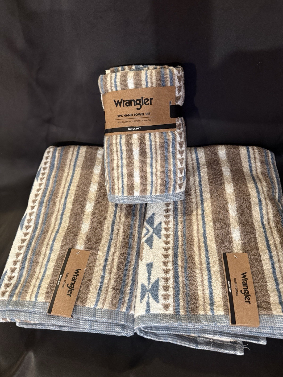 Wrangler 2-Bath & 2-Hand Towel Set Aztec Soft Western Blue/Tan - “Westmount” gallery