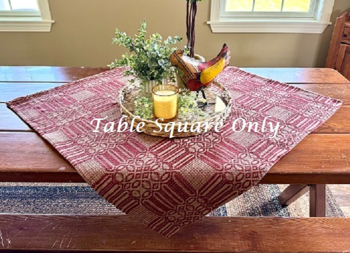 New PRIMITIVE RED TAN Table SQUARE WINDHAM 52" x 52"Farmhouse Cotton Coverlet