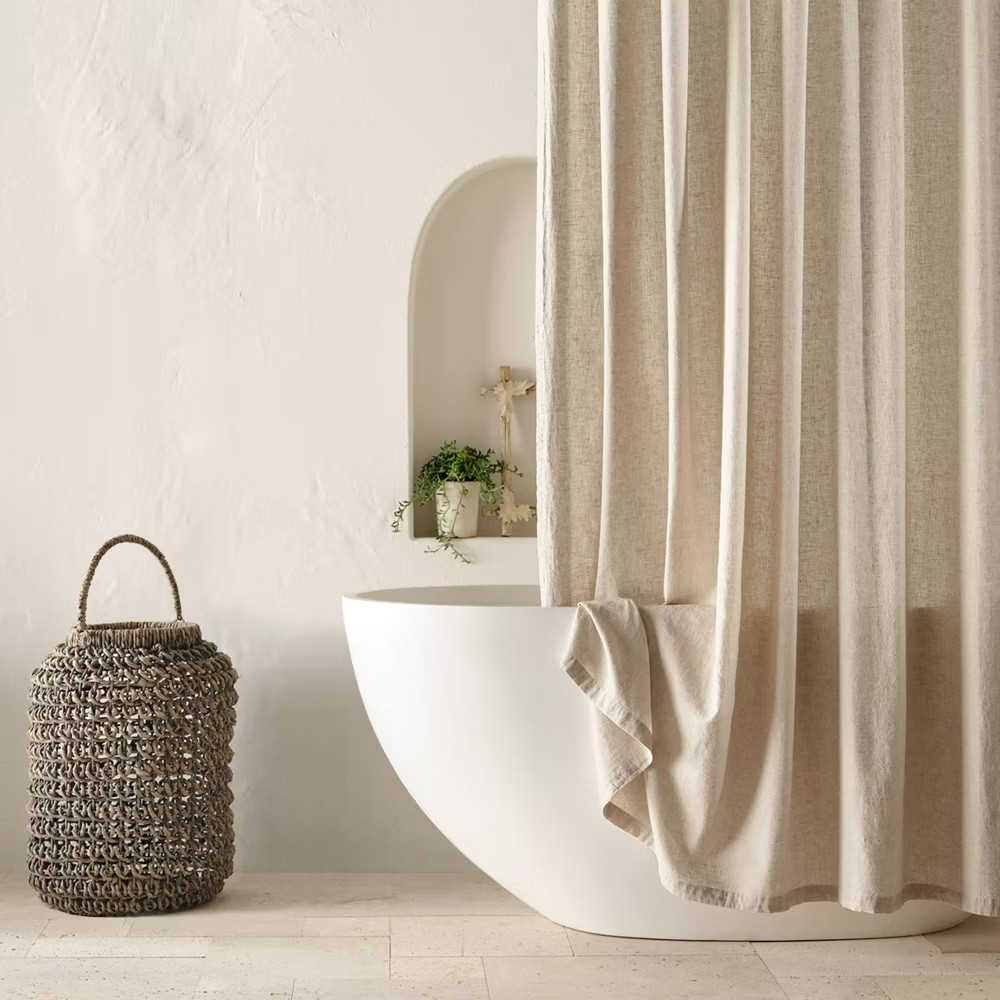72"x72" Linen Shower Curtain Natural - Casaluna gallery