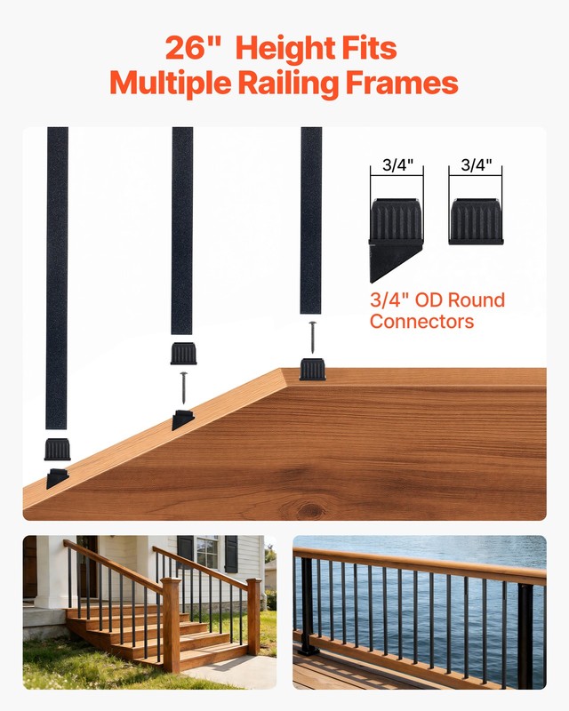 VEVOR 125 Pack Deck Balusters 3/4in Square x 26in Long Aluminum Spindles Black gallery