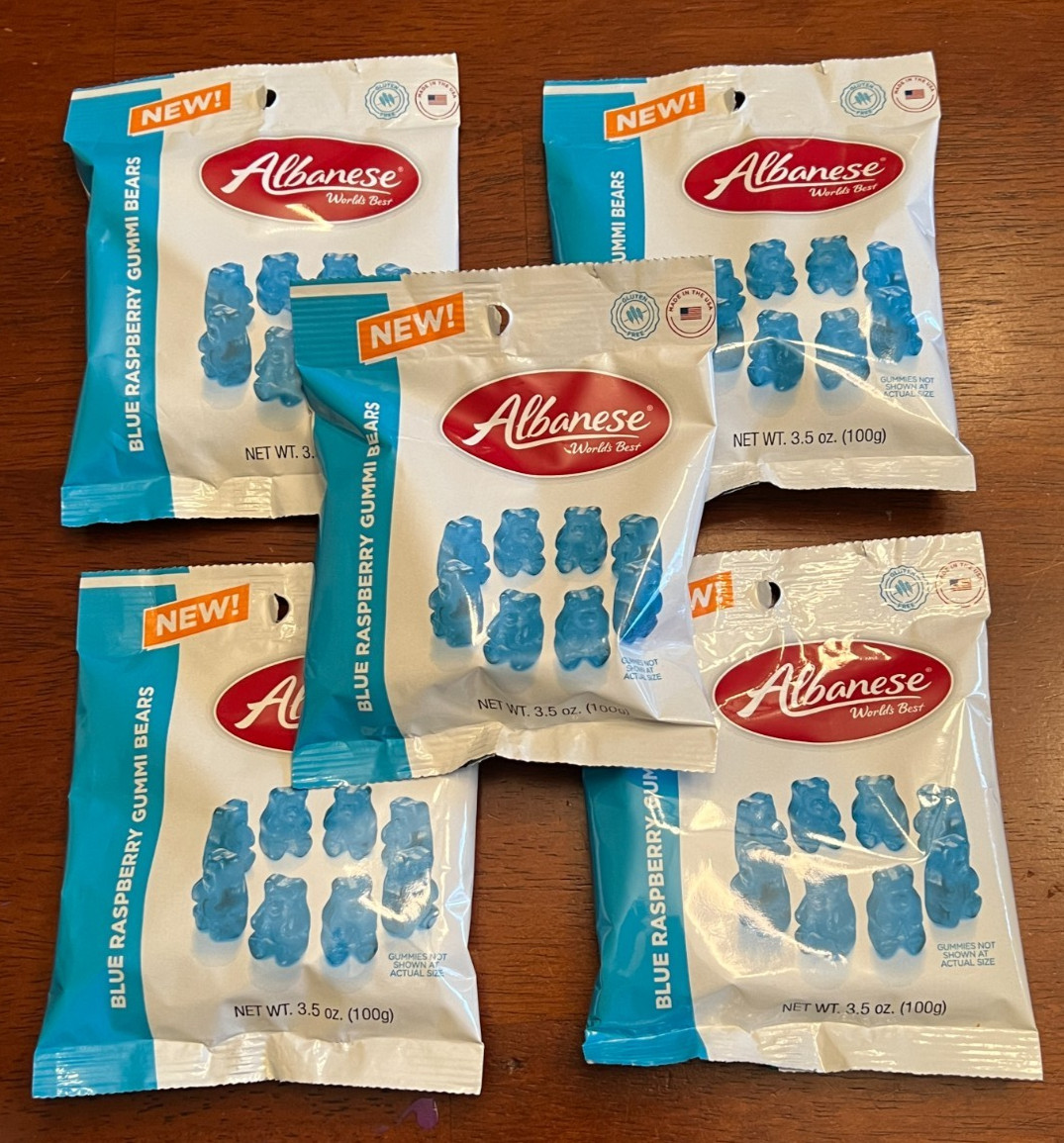 ALBANESE BLUE RASPBERRY GUMMI BEARS-SET OF 5-3.5 OZ.-NIP! gallery