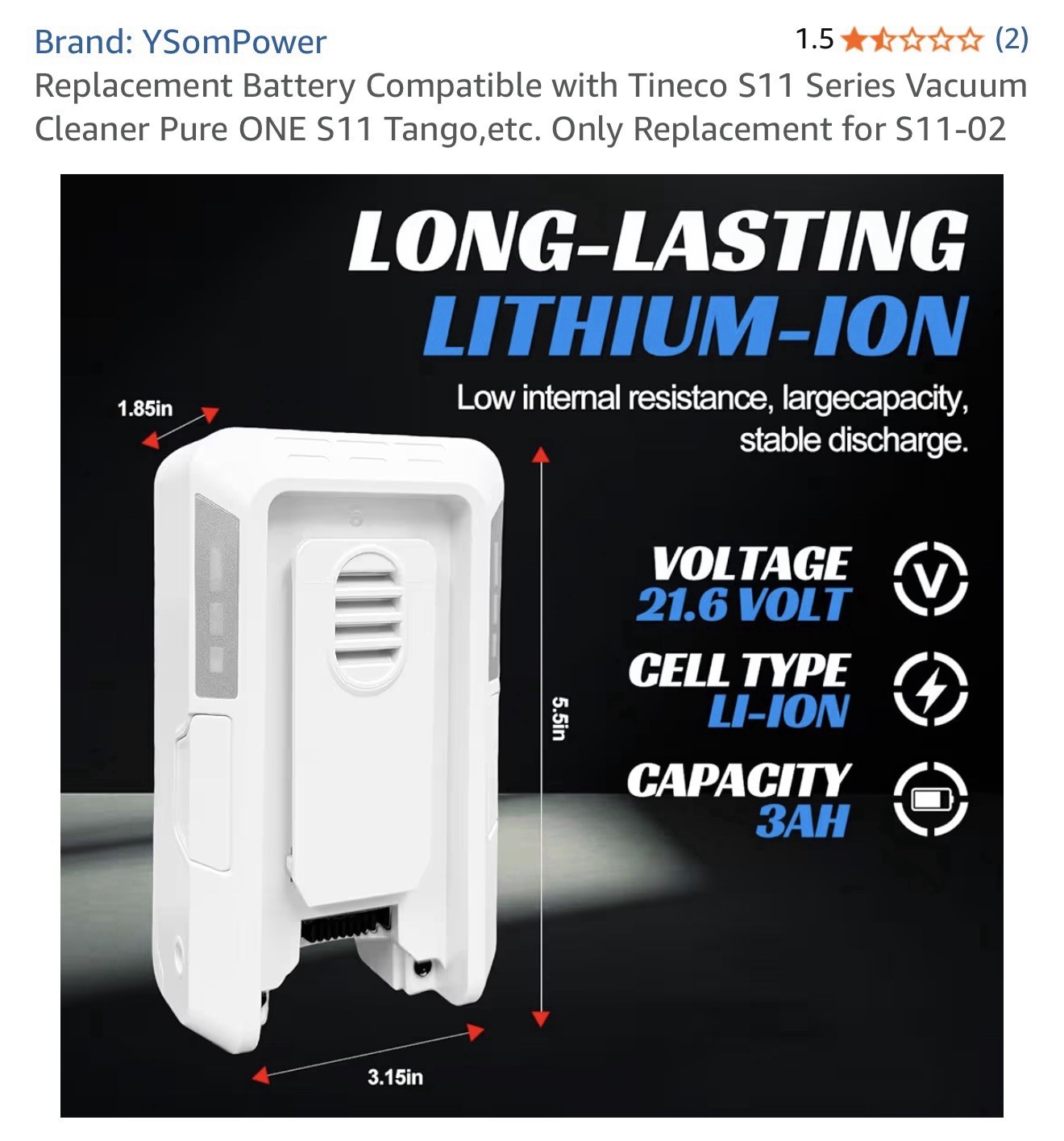 Replacement Battery Compatible with Tineco S11 Series Vacuum Cleaner Pure gallery