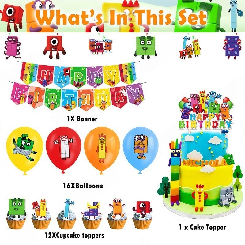 Numberblocks Party Supplies Decorations Set Balloons Banner Cake Toppers gallery