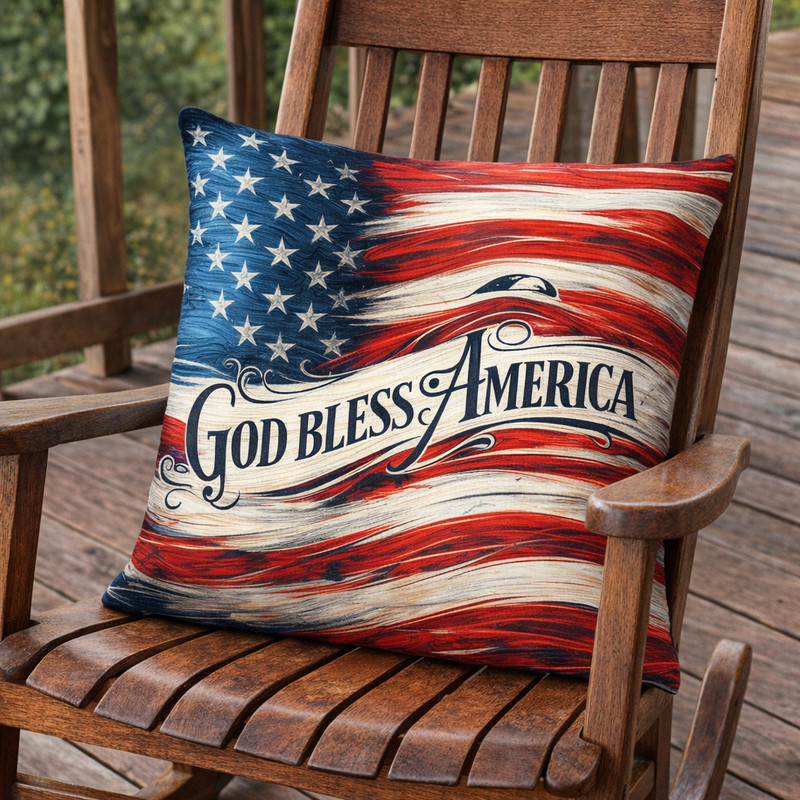 (2) Throw Pillows with Insert God Bless America USA Flag Design 18x18 DZ478 gallery