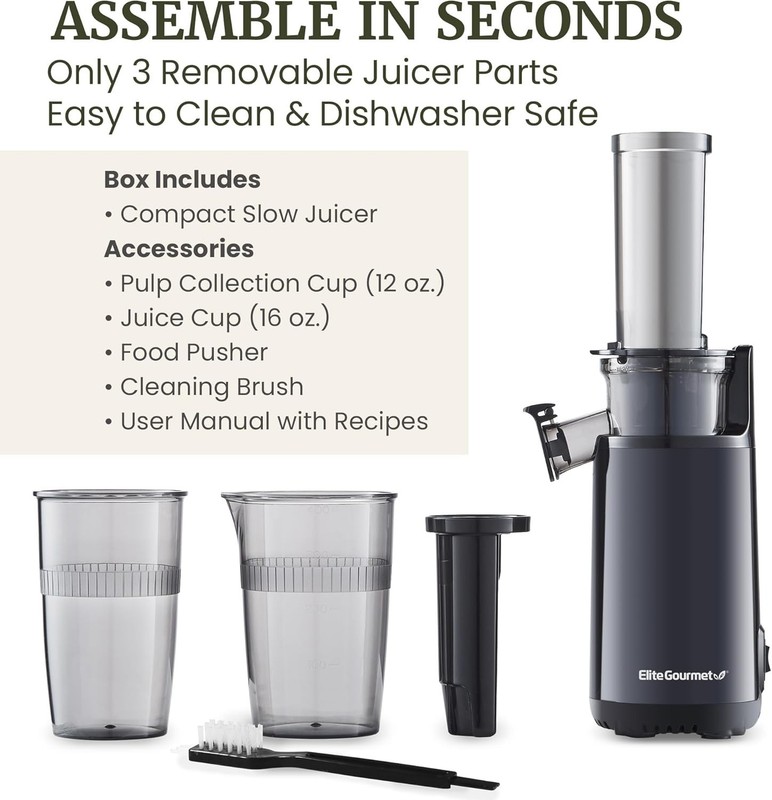 Mini Compact Masticating Cold Press Juicer - 16 oz BPA-Free, Easy Clean Black gallery