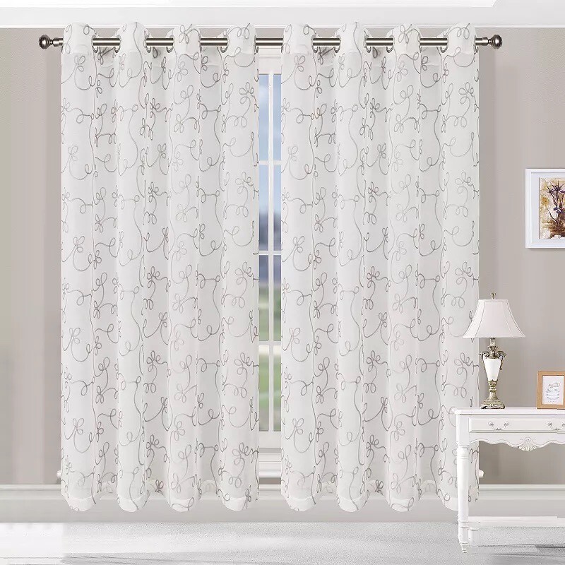 Embroidered Abstract Sheer Grommet Traditional Shrink Resistant Indoor Curtain gallery