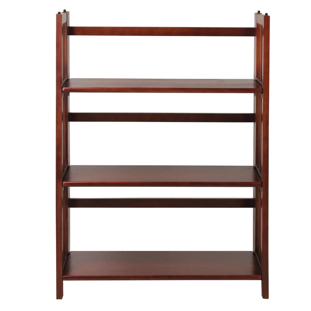 3-Shelf Folding Stackable Bookcase 27.5" Wide, Walnut, 38 in H, new