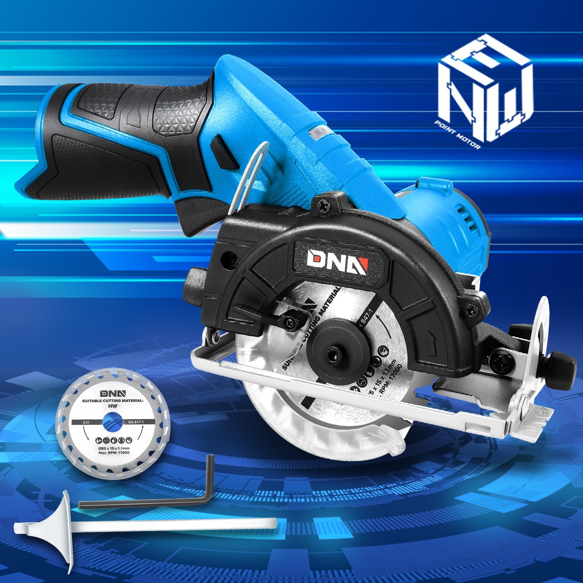 DNA Motoring TOOLS-00173 12V Compact Cordless Circular Saw w/Blade+Hex Key Blue gallery
