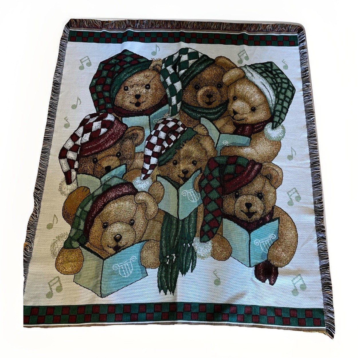 90’s American Weavers Made In USA Christmas Tapestry Throw Blanket Teddy Bears gallery