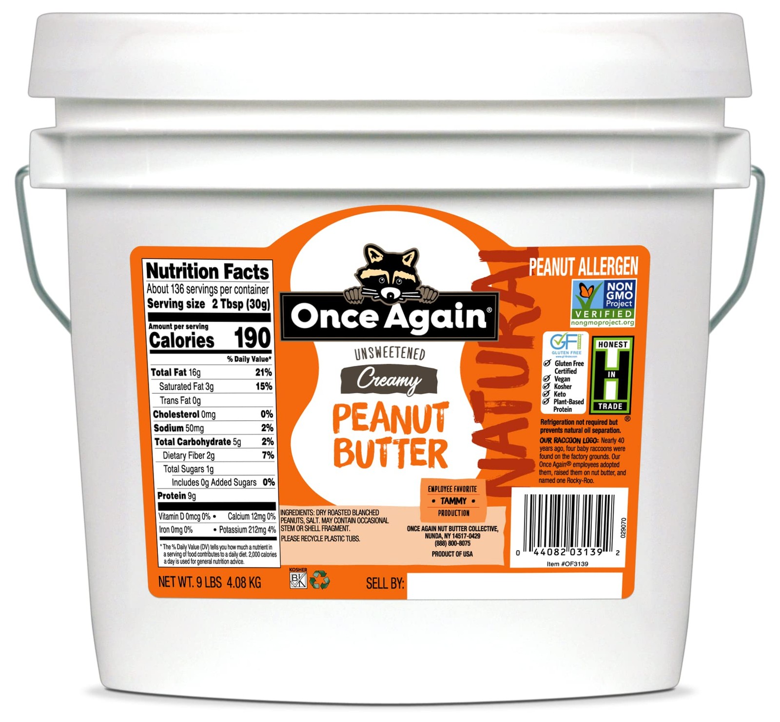 Once Again Natural, Creamy Peanut Butter, 9lb Bucket 9 Pound (Pack of 1) gallery