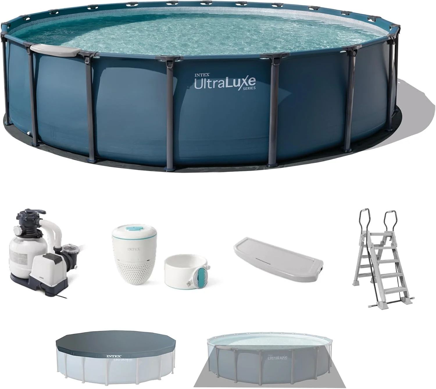 INTEX UltraLuxe 20 ft x 52 in Round Outdoor Above Ground Pool Set, Smart Wi-Fi E gallery