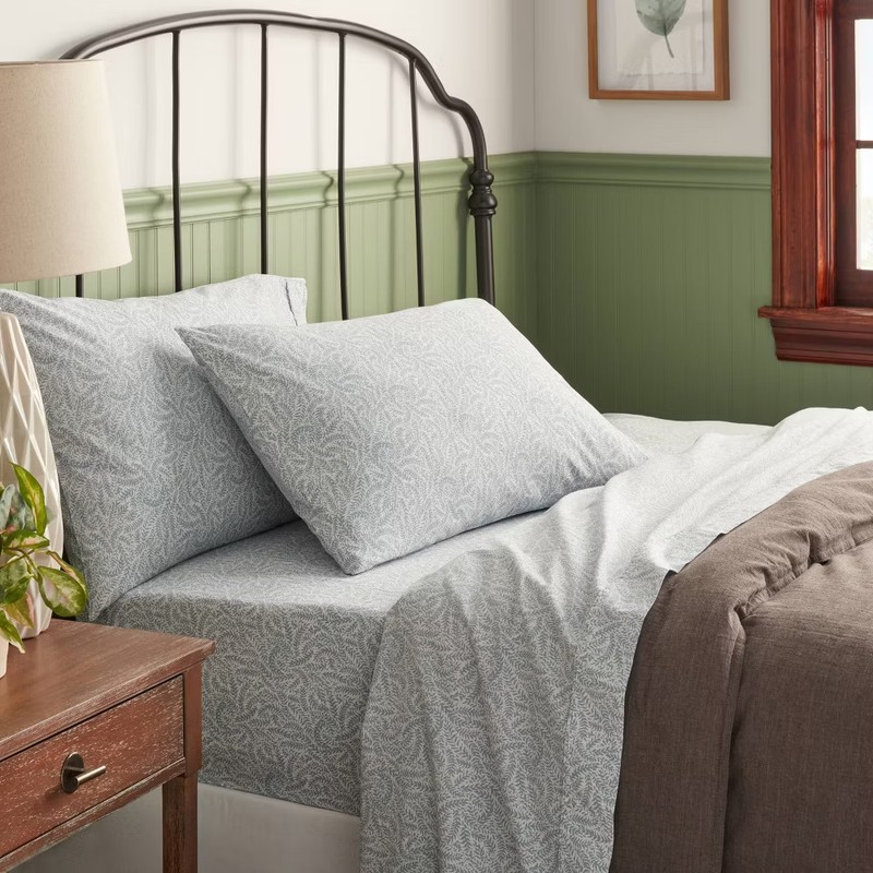 Queen 250 Thread Count Organic Percale Sheet Set Blue Floral - Threshold: gallery