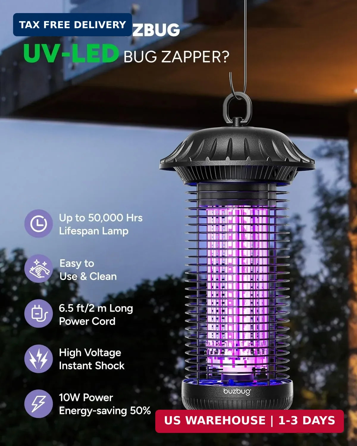 Buzbug LED Bug Zapper Indoor Outdoor, Up to 50000 Hrs Lifespan Lamp, Energy Savi gallery