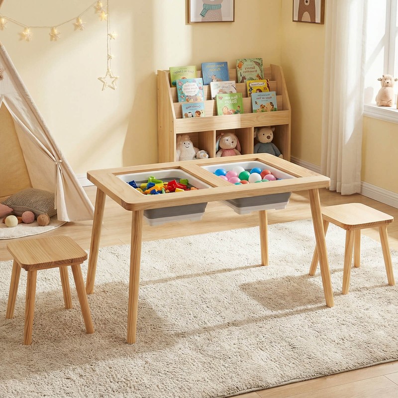Sensory Table Kid’s Table and Chairs Set with Detachable Double-Sided Tabletops gallery