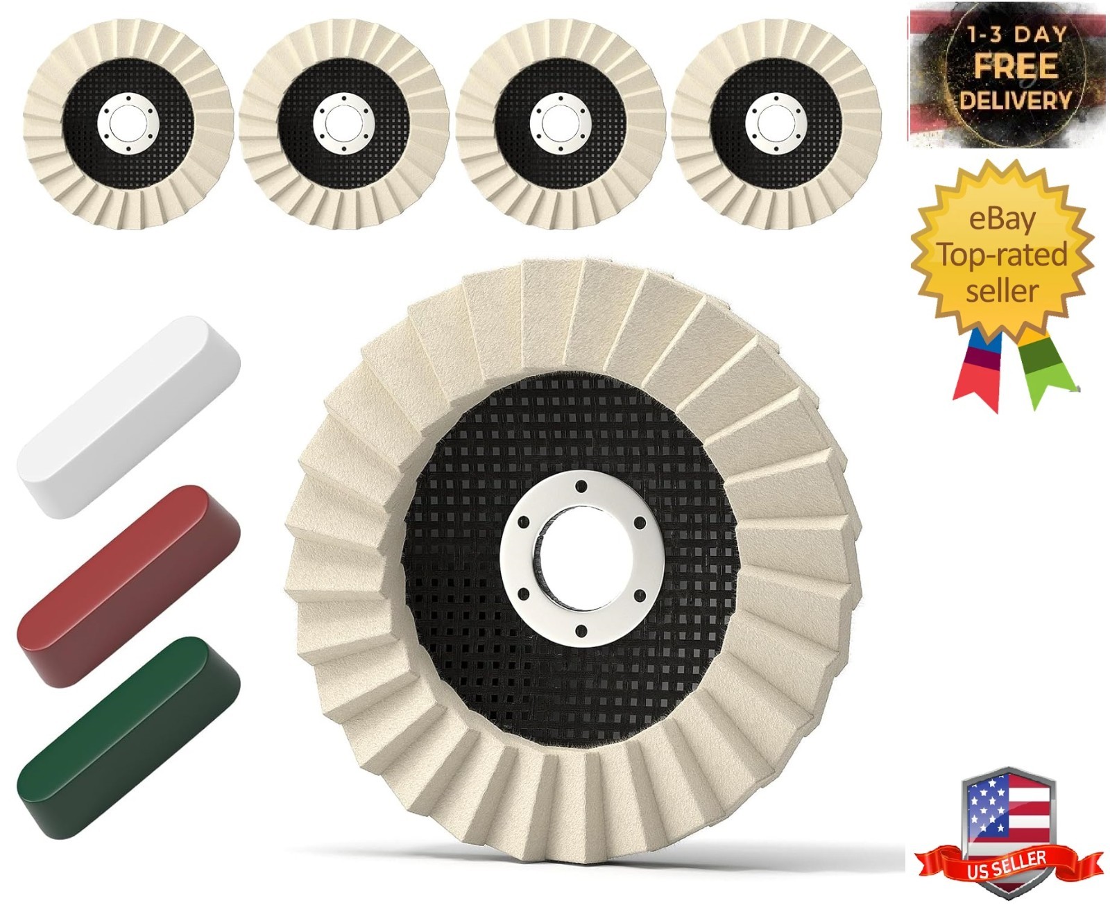 8 Pcs Wool Polishing Wheel & Compound Kit – 5 Aluminum Buffing Wheels (4-1/2" X gallery