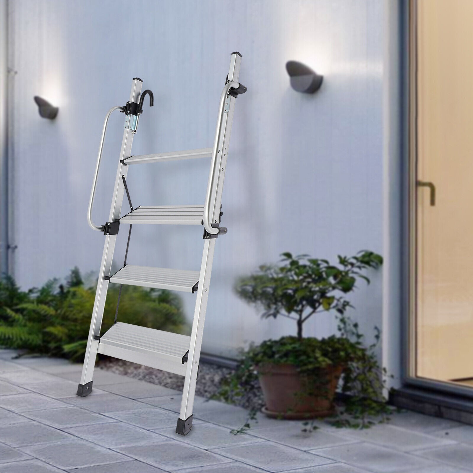 Silver 4-step Bed Ladder, Ladder With Adjustable Handrail For Caravans, Lofts gallery