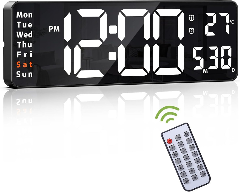 Digital Clock, LED Wall Clock with 16" Large Display, Desktop Clock with Remote