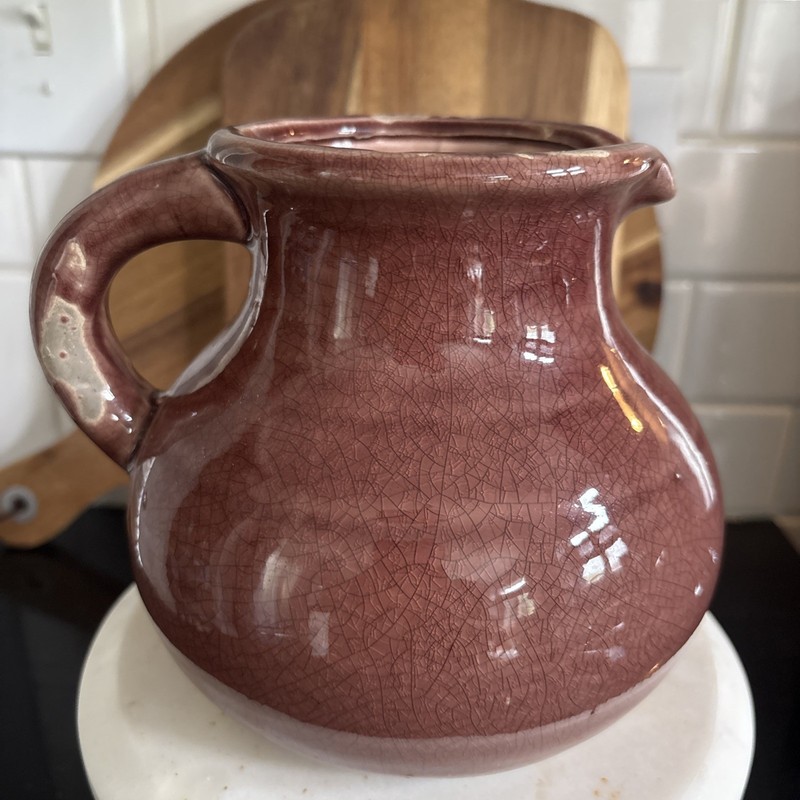POTTERY BARN Mira Ceramic Small Rustic Brown Vase Pitcher Jug 6”H x 6.5”W gallery