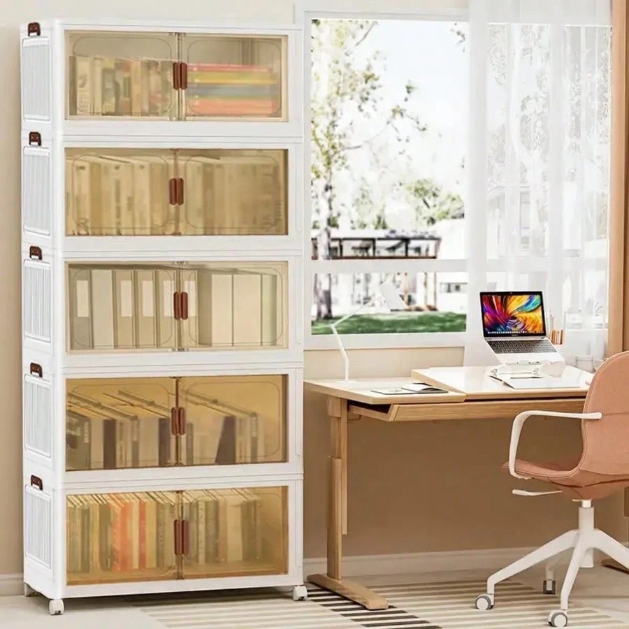 Large Folding Stackable Storage Box with Wheels and Clear Doors for Home Office gallery