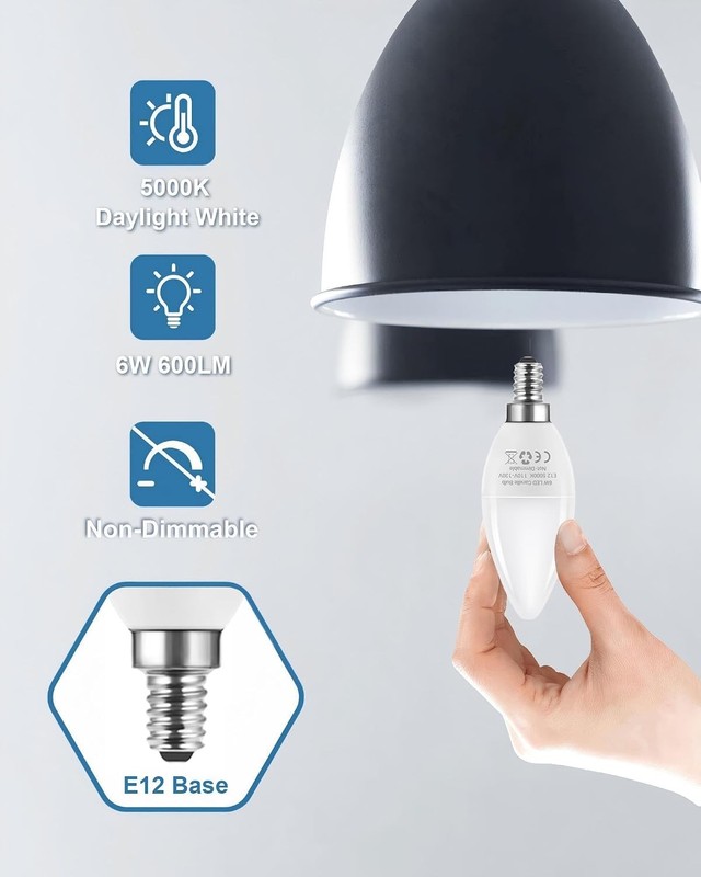E12 LED Candelabra Light Bulbs 60 Watt Equivalent, 5000K Daylight White Type gallery
