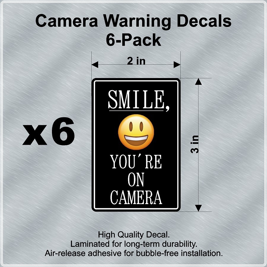 Smile You're On Camera 6-Pack Laminated Decals / Stickers for Home, Office, Car gallery
