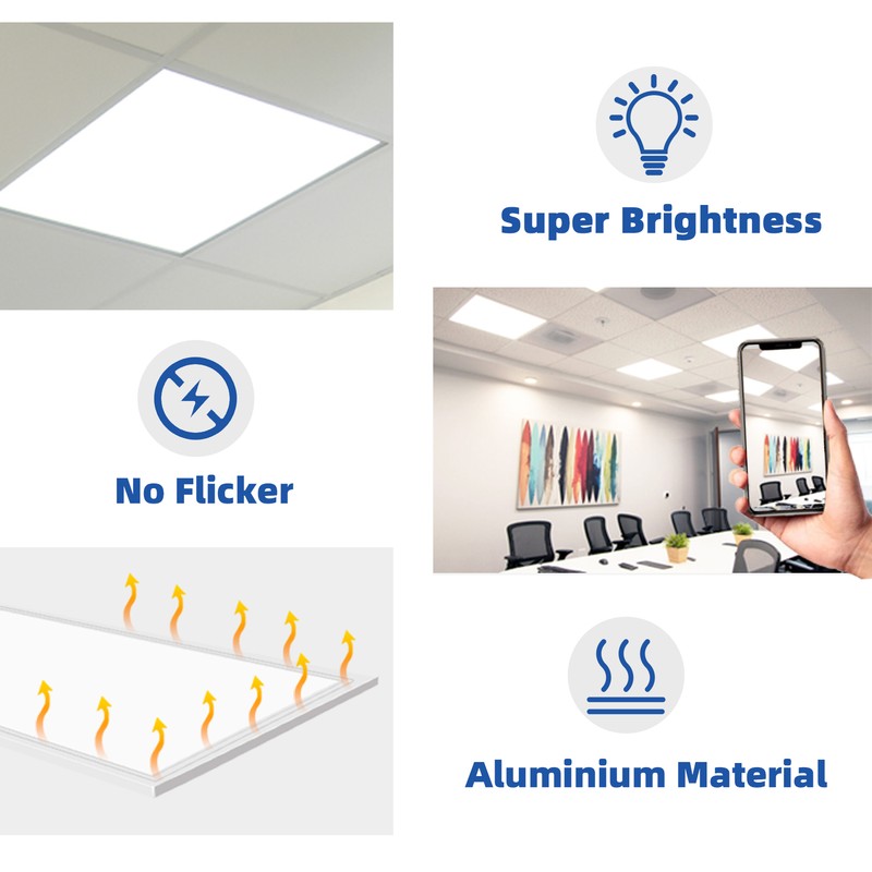 2X2FT LED Flat Panel Light 5400LM 8X45W 5000K Drop Ceiling Ceiling Office Lights gallery