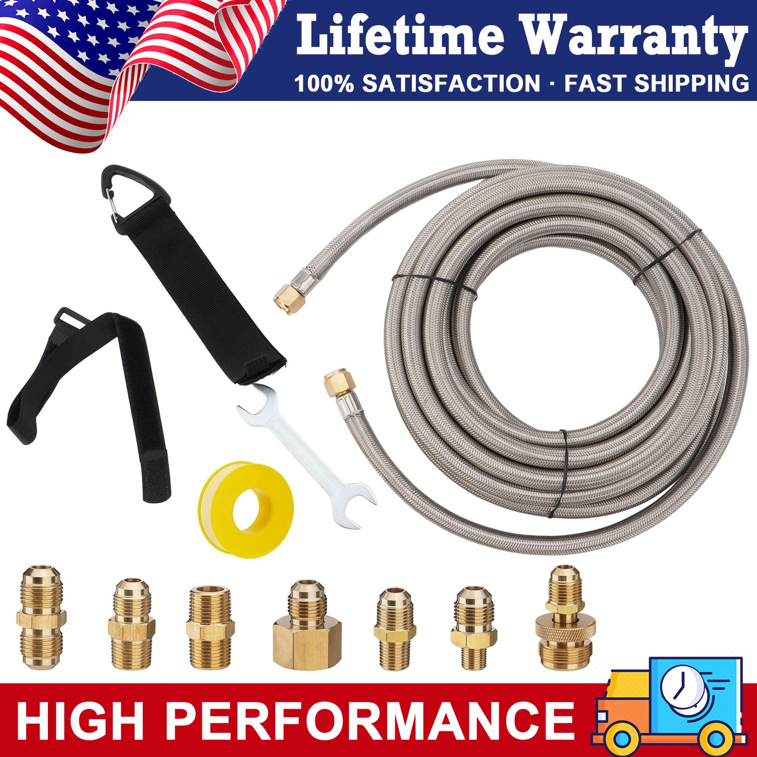 24 Feet High Pressure Braided Propane Hose Extension with Conversion Coupling gallery
