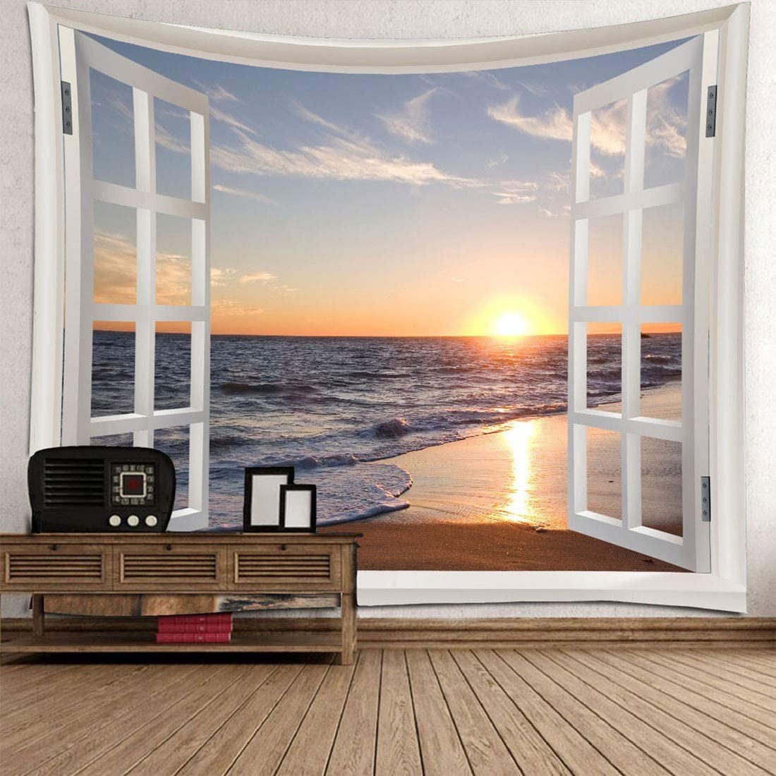 Homiest 3D Ocean Tapestry Wall Hanging Sun Sunset Sea 40"L x 30"W, Sunset18 gallery