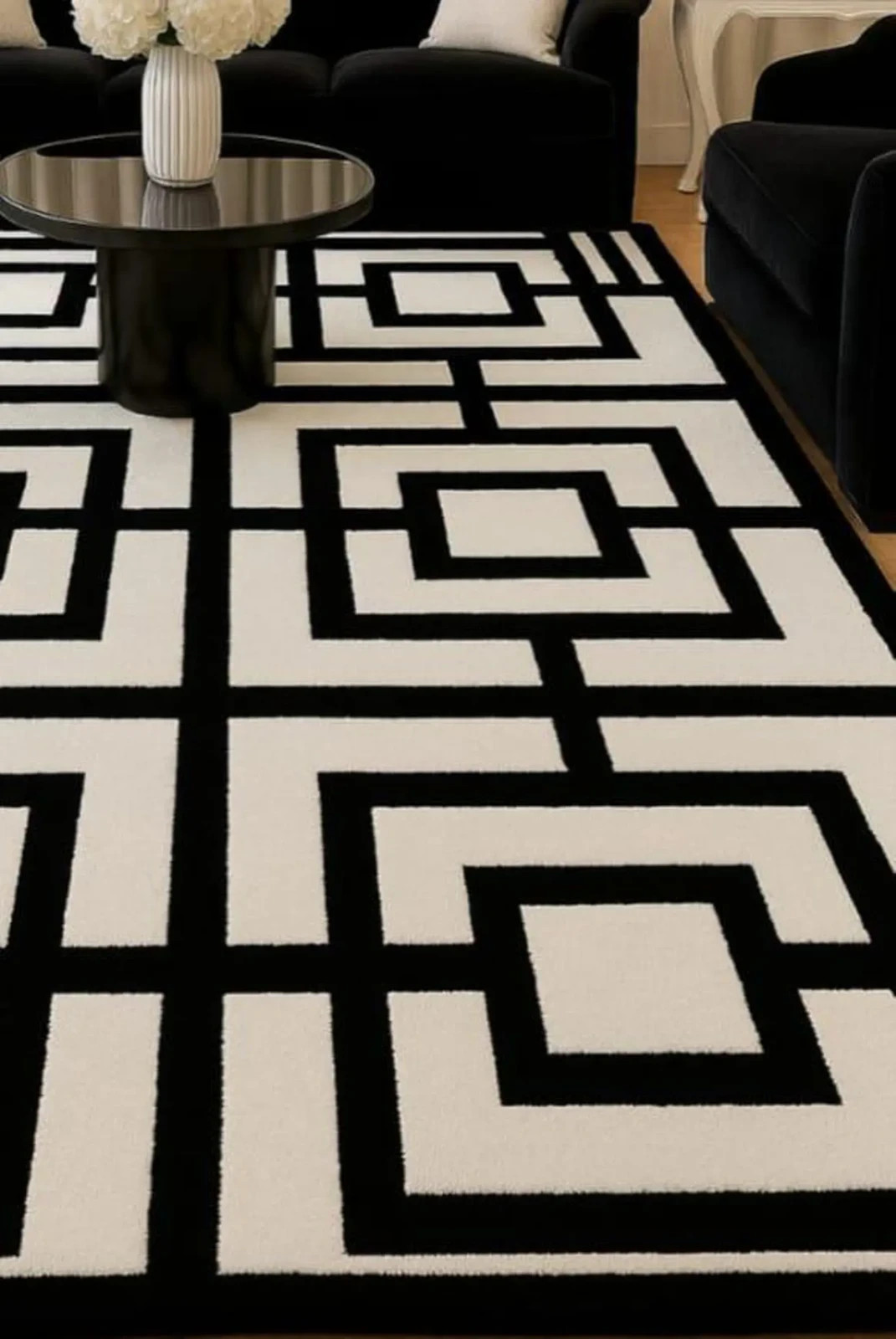 New Modern Black & white Geometric Luxury Hand-Tufted Contemporary Area Rug. gallery