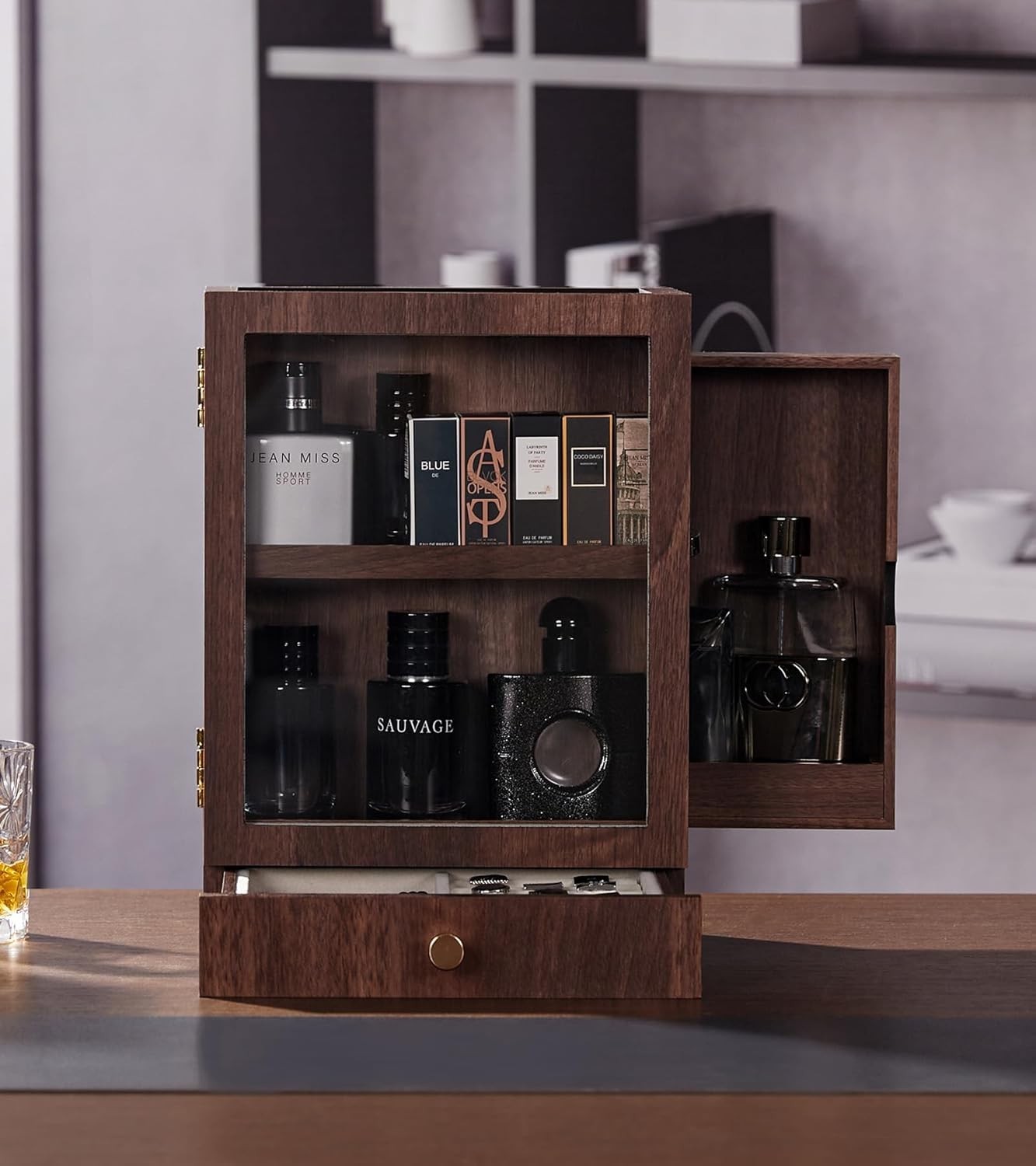 Cologne Storage Organizer with Drawer - Men's Cologne Holder - Stylish Displa... gallery