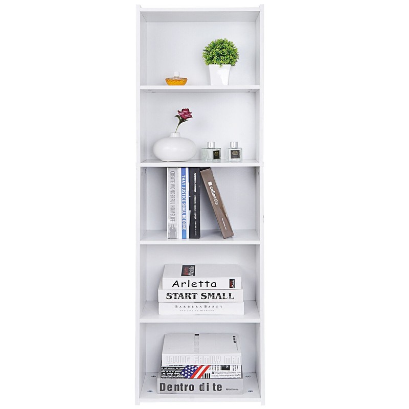 5 Tier White Bookcase Bookshelf Storage Wall Shelf Organizer for Living Room gallery