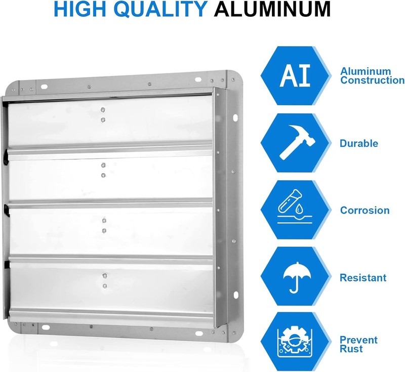iPower 12"/14"/16"/18"/20'' Square Automatic Gravity Shutter Louver Vent, Silver gallery