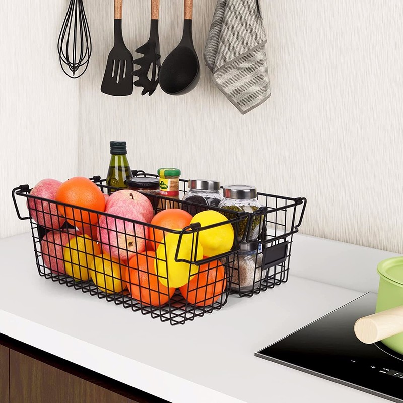 Brand New -- Stackable Wire Basket Storage Shelf Organizer with Handles 4 pack gallery