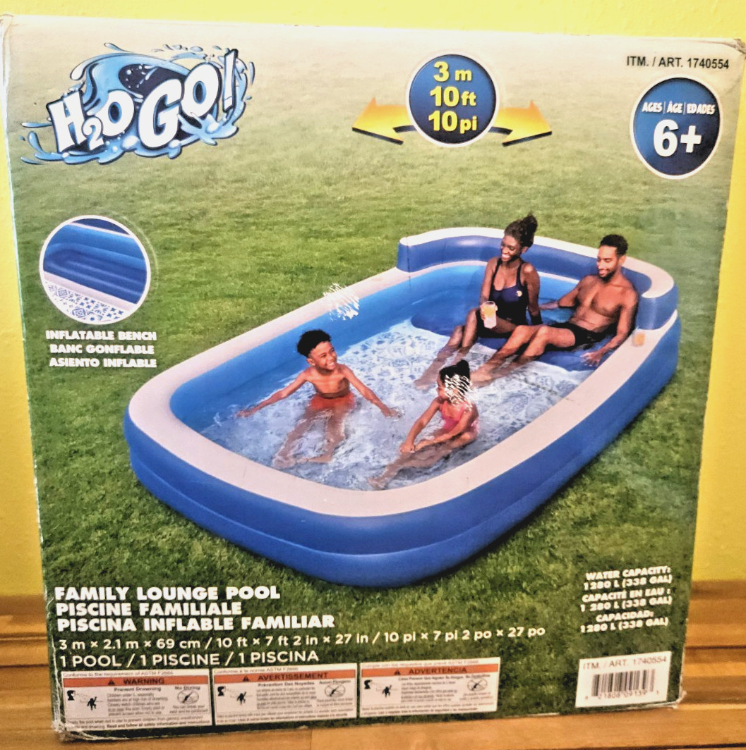 New Sealed-H2OGO! Inflatable Family Fillable Lounge Pool-2 cup holders & bench🌞 gallery