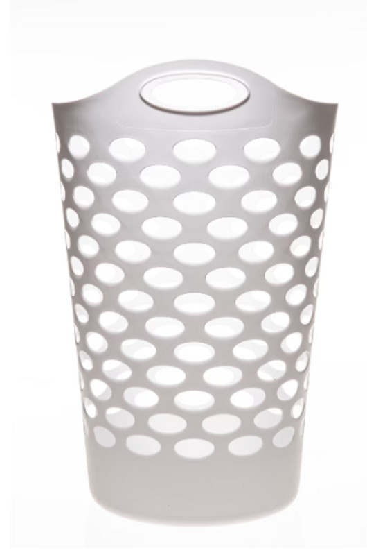 Mainstays Plastic Round Laundry Hamper, White, with Carrying Handles gallery