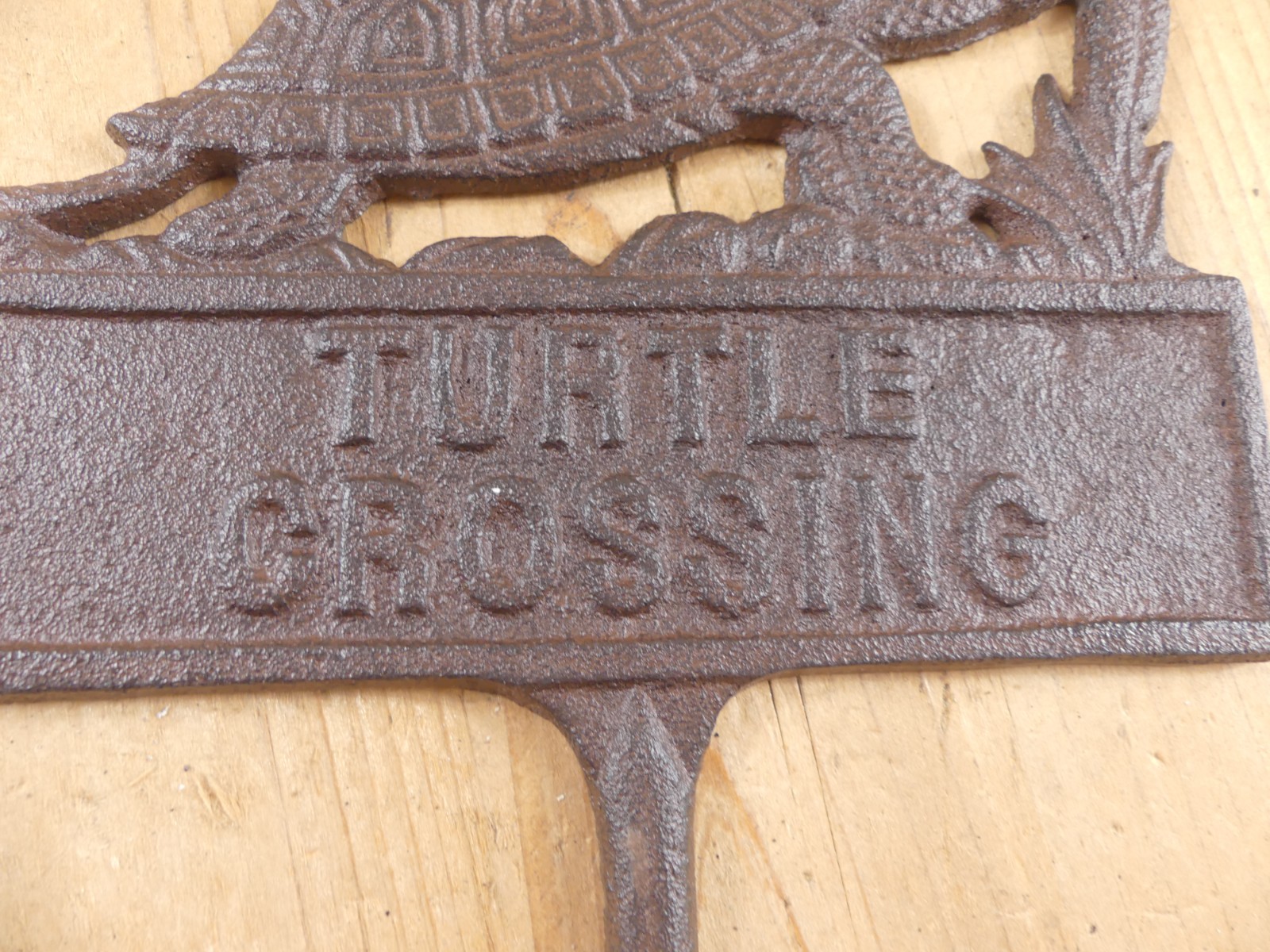 Cast Iron TURTLE CROSSING Sign Garden Stake Home Decor Pond Plaque Tortoise Lawn gallery