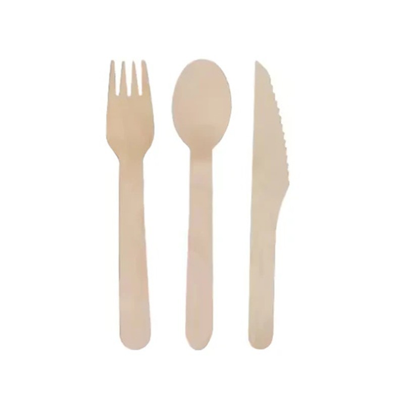 100PCS Disposable Wooden Cutlery Spoons Forks and Knives 15.5cm Random Design gallery
