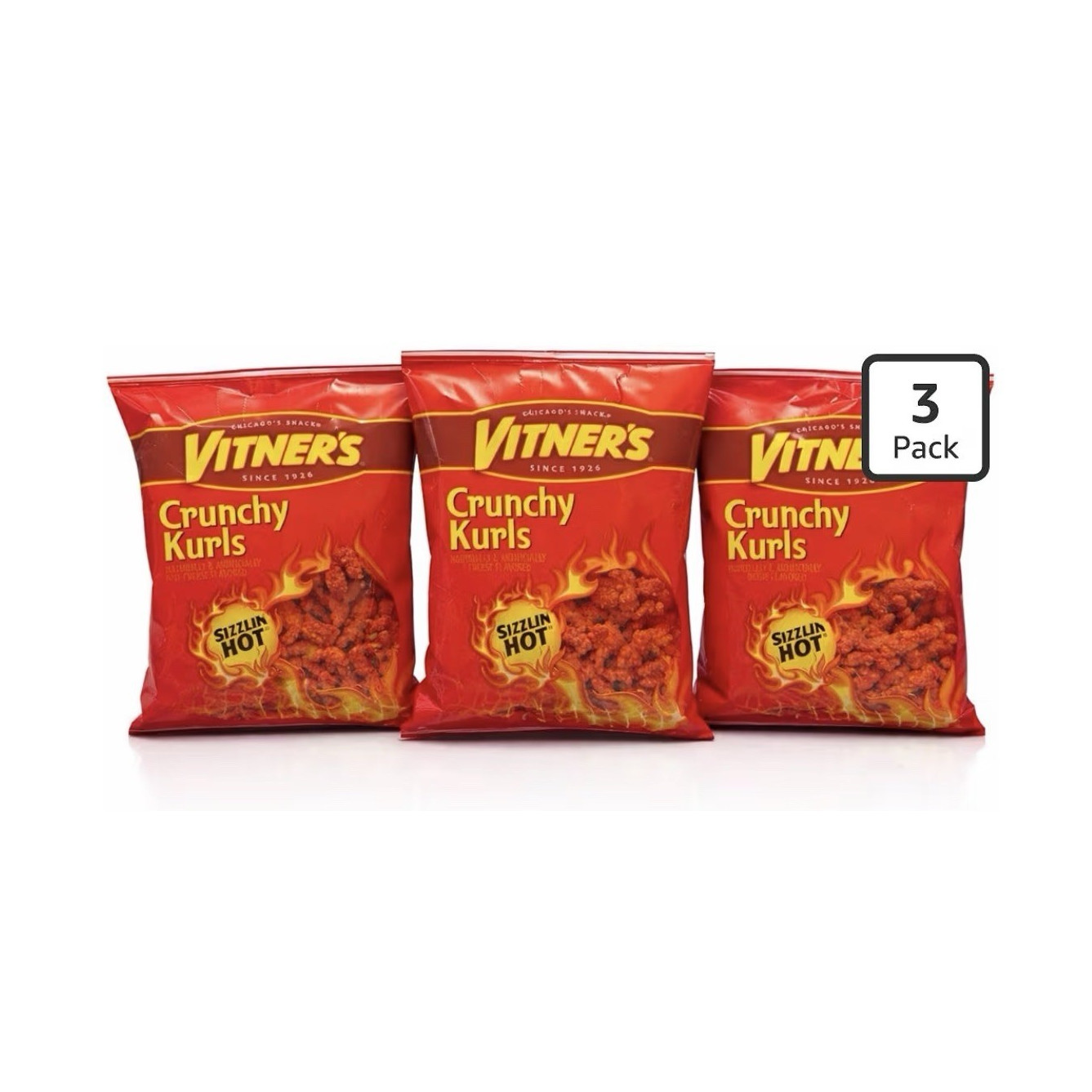 Vitner's Crunchy Kurls Sizzlin' Hot Cheese Puffed Snack 3 Pack ,8.75 Oz bags gallery
