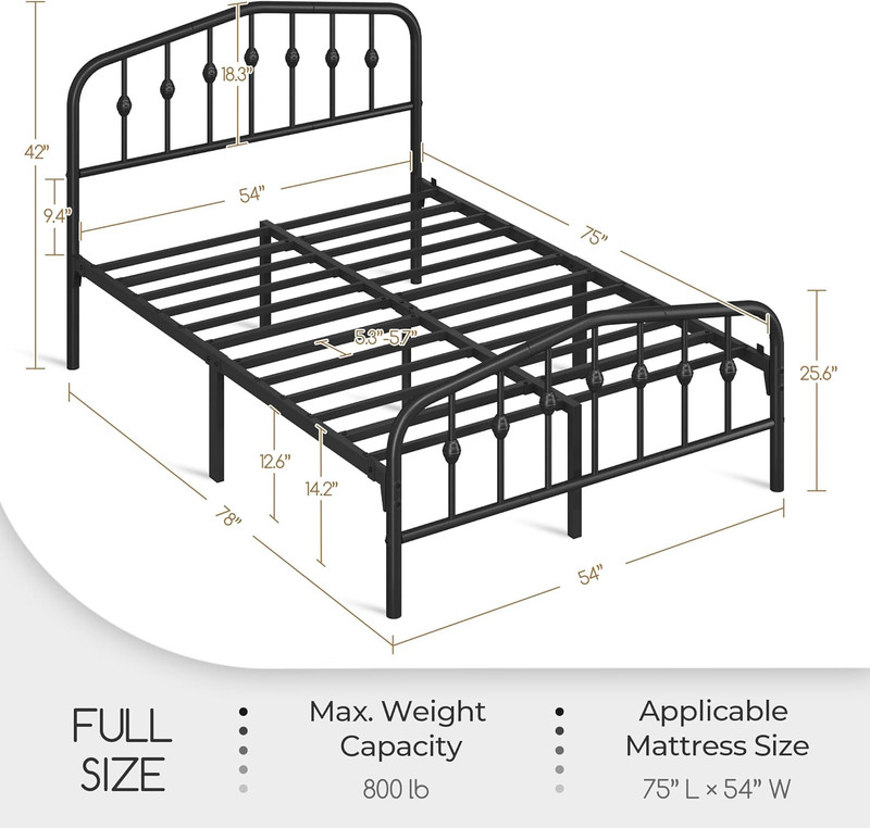 Yaheetech Full Platform Bed Frame, Victorian Crown Headboard, 800Lb Capacity, 12 gallery