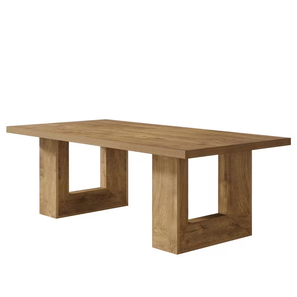 Rectangular Brown Wood 63 In. 4 Legs Dining Table with Strong Geometric Frame Se gallery