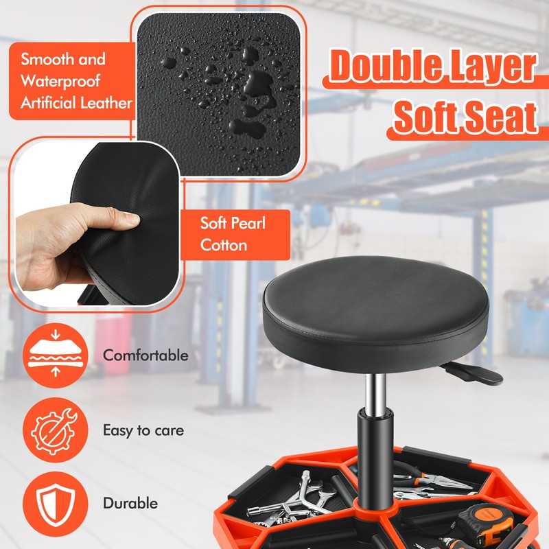 Rolling Stool Roller Chair w/Adjustable Height&330 LBS Weight Capacity Black Red gallery