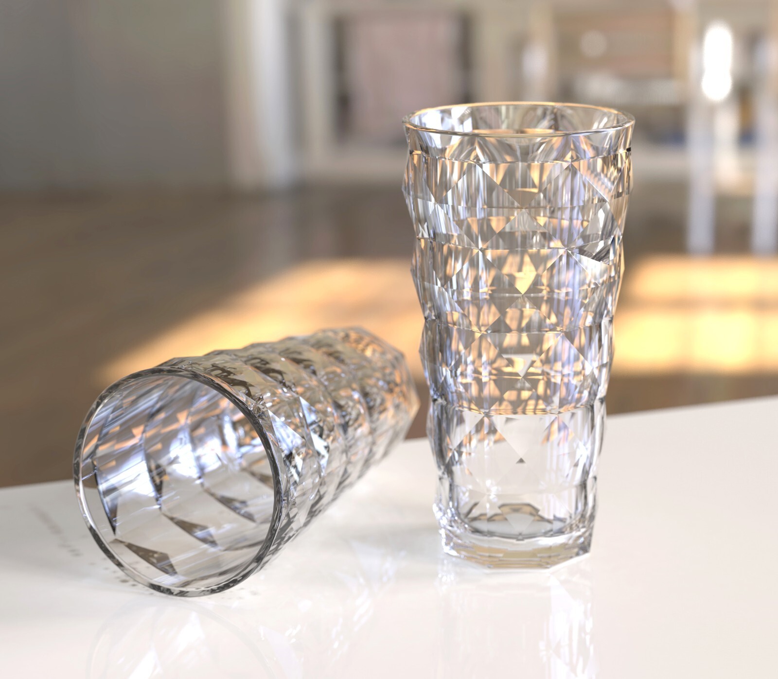 QG 22 fl oz. Diamond Cut Pattern Clear Acrylic Plastic Glass Tumbler Set of 8 gallery