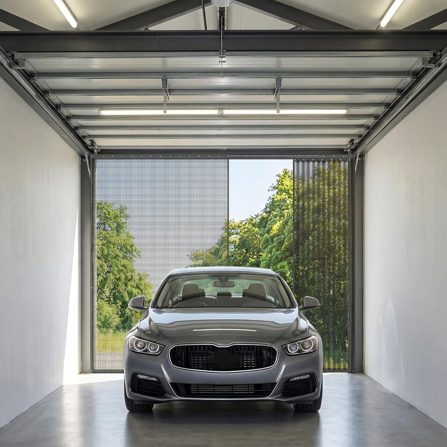 9 X 7 Ft Sliding Garage Door Screen Retractable 2 Car with Track Closure Magneti gallery