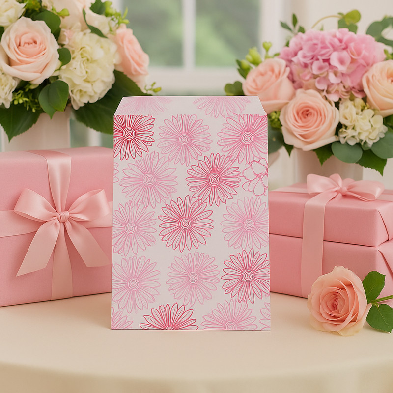 Pink Flower Pattern on White Decorative Bags for Cookies, Candy and Gifts gallery