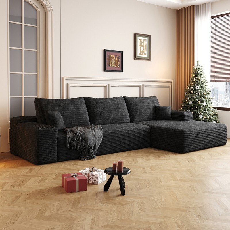107" Cloud Sectional Sofa with Right Chaise,L-Shape Plush Corduroy Fabric Couch gallery