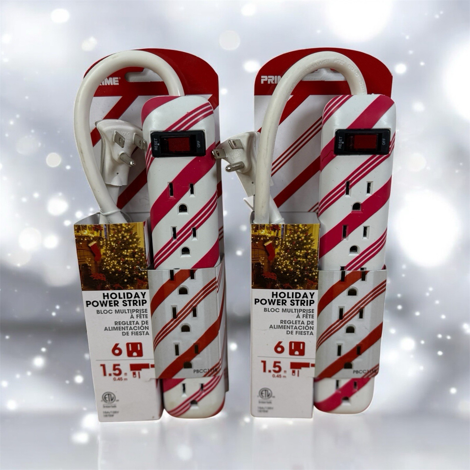 2 Pack Holiday Power Strip Prime PBCC1118 6 Outlet Red & White Candy Cane gallery