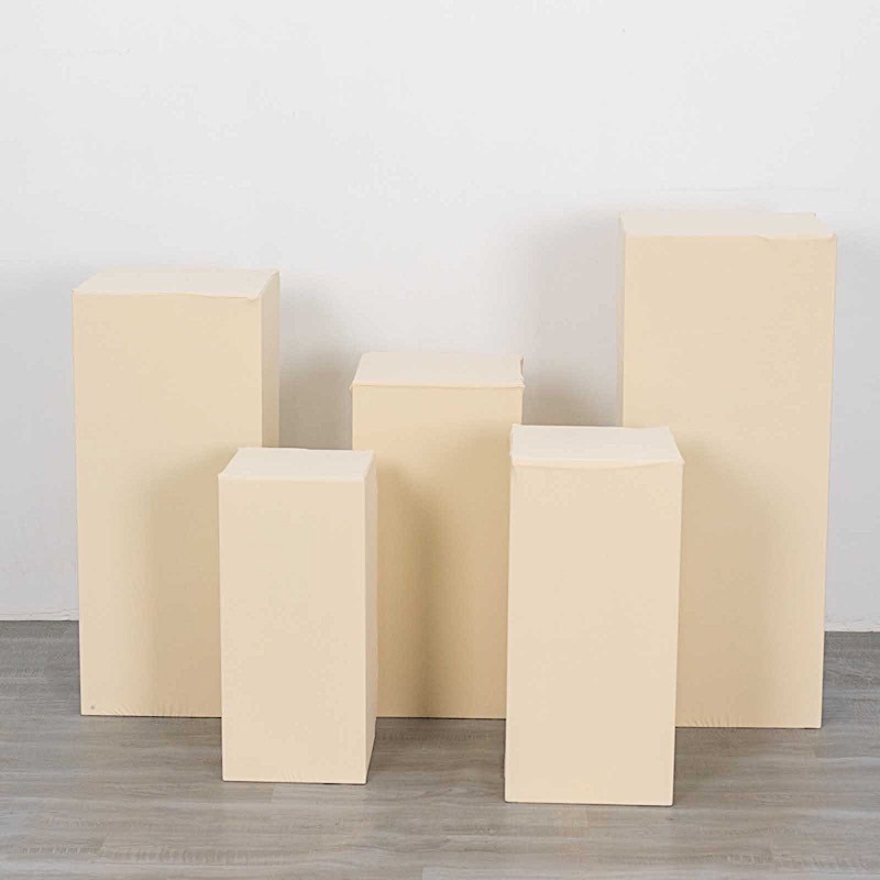 5 BEIGE Fitted Spandex Rectangular Display STAND COVERS Set Decorations gallery